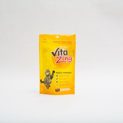 92 میکرون PE80 Stand Up کیسه بسته بندی غذای حیوانات خانگی بسته بندی مولتی ویتامین پلاستیکی غذای گربه